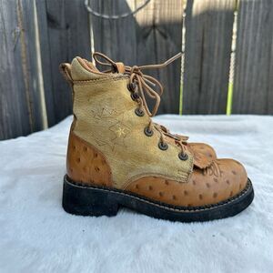 Ariat Youth Little Kids Sz 12 Suede Leather Ostrich Print Cowboy Boots